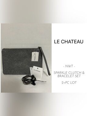 LE CHATEAU - NWT - GREY SPARKLE CLUTCH AND BRACELET SET